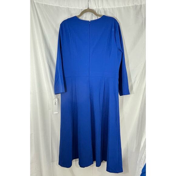 NWT London Times 3/4 Sleeve Seamed Side Tab Fit & Flare Midi Dress Size 18 - Picture 3 of 5